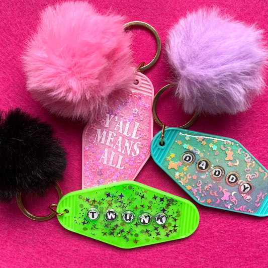 Cute LGBT Resin Keychains with Colorful Pom Poms