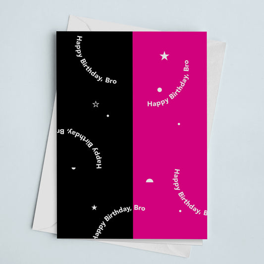 Birthday Card Bro Pink & Black Confetti