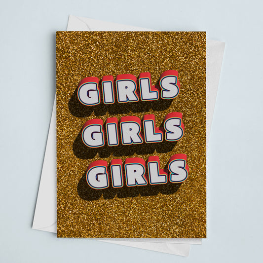 Greeting Card Girls Gold Glitter
