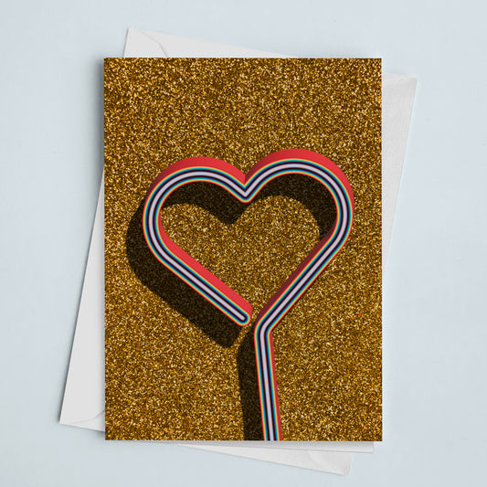 Greeting Card Heart Wand Gold Glitter