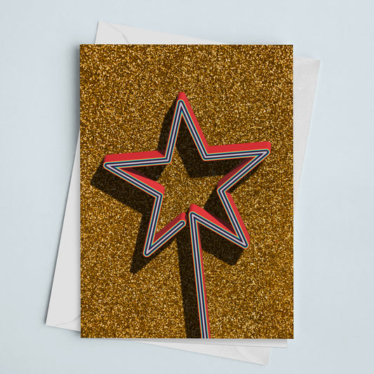 Greeting Card Star Wand Gold Glitter